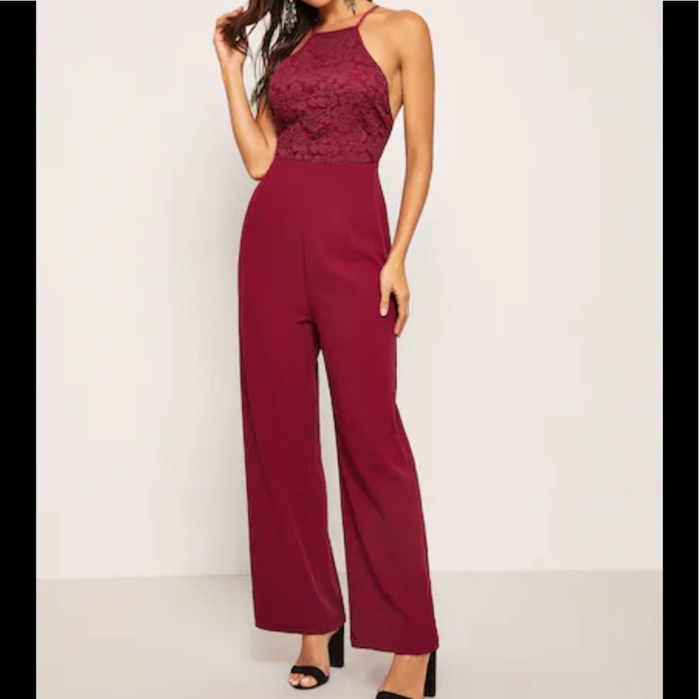Lace Applique Criss-cross Wide Leg Jumpsuit